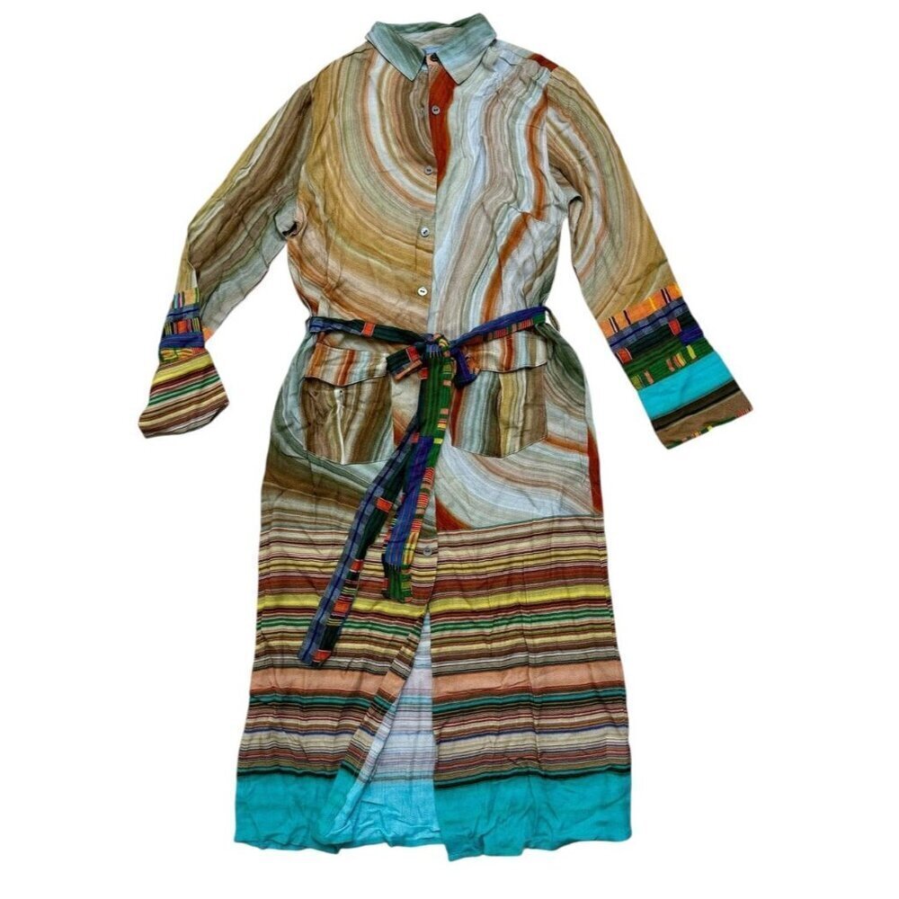 Conditions Apply Sz M Shirt Dress Beige Watercolor Midi Anthropologie Boho Fall